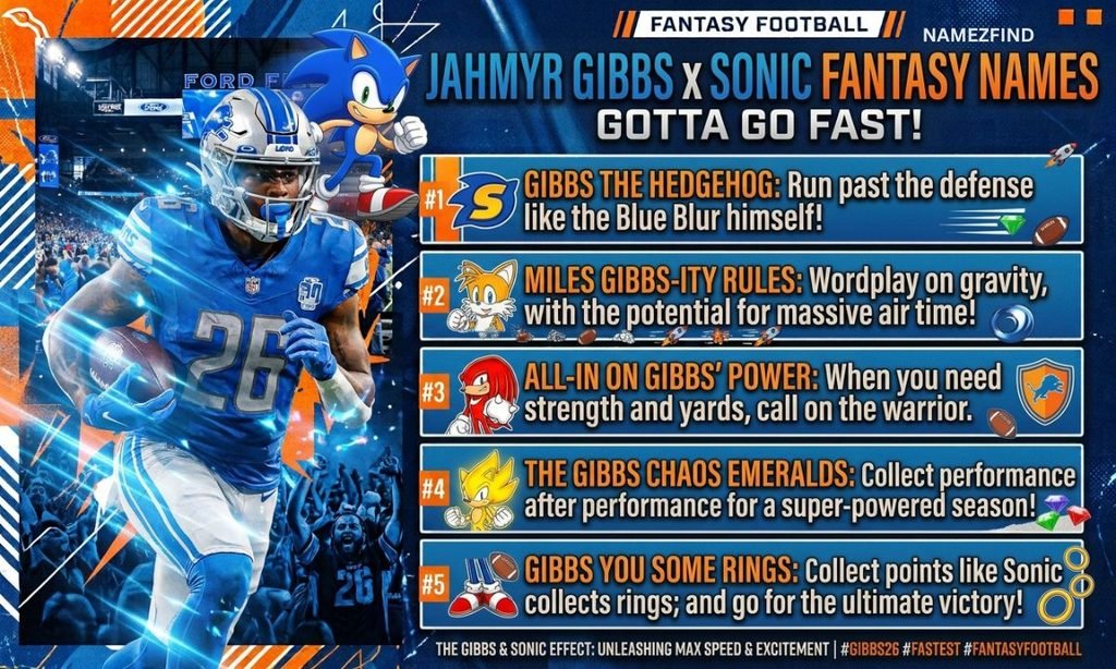 Jahmyr Gibbs Fantasy Names Sonic