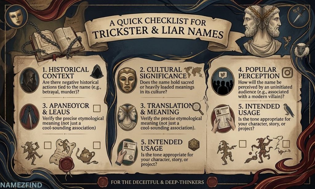 Quick Checklist Before Choosing a Trickster or Liar-Themed Name