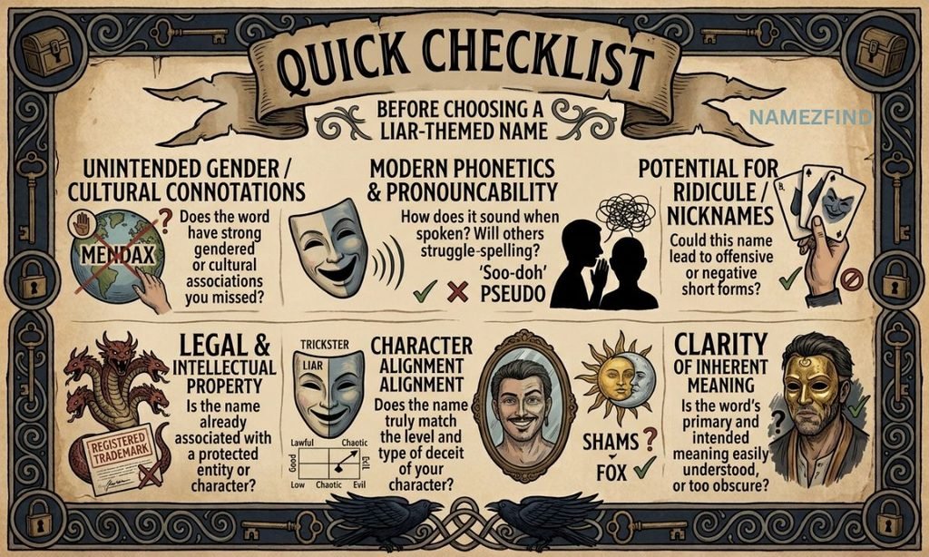Quick Checklist Before Choosing a Trickster or Liar-Themed Name